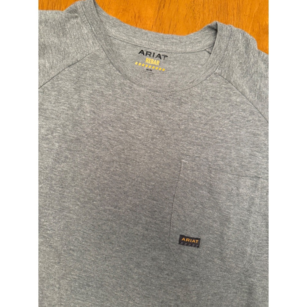 Ariat Rebar Mens Medium Gray Cotton Blend Pocket T-Shirt Raglan Workwear